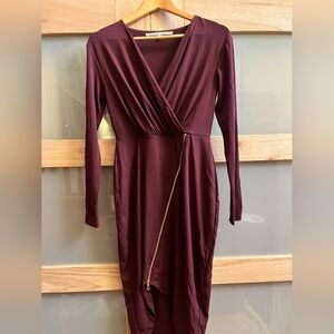 Rachel Roy Wine Asymmetric Zip Dress